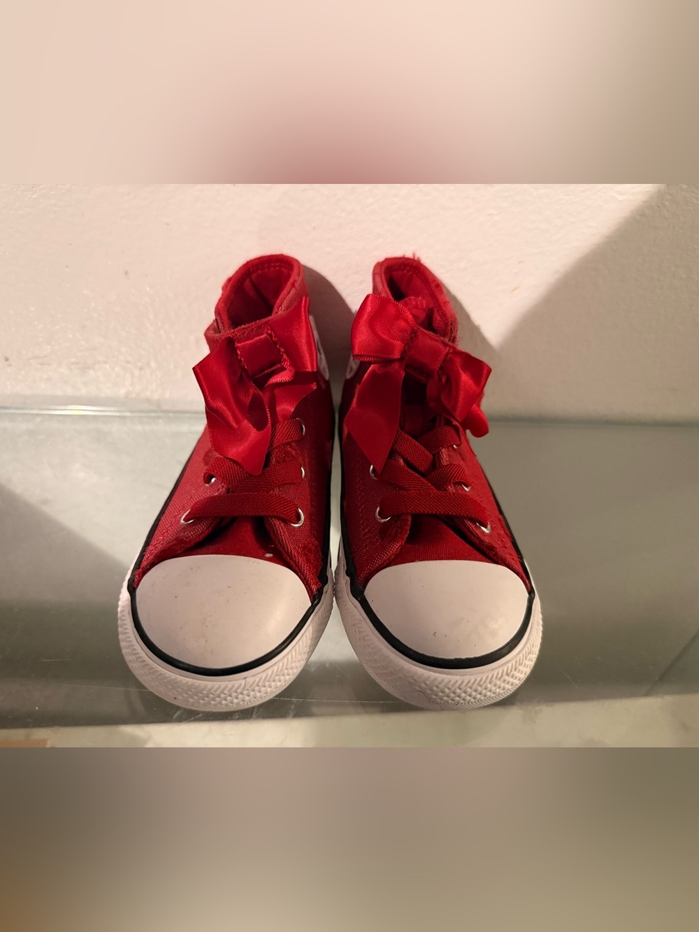 Converse Kids Red High-Top Sneakers with Satin Bow